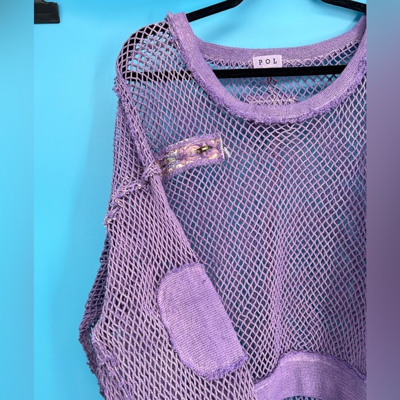 Just In! POL Round Neck Crochet Top Iris Purple Front Decortive Zip-NWT Sz- S-L - Picture 4 of 7